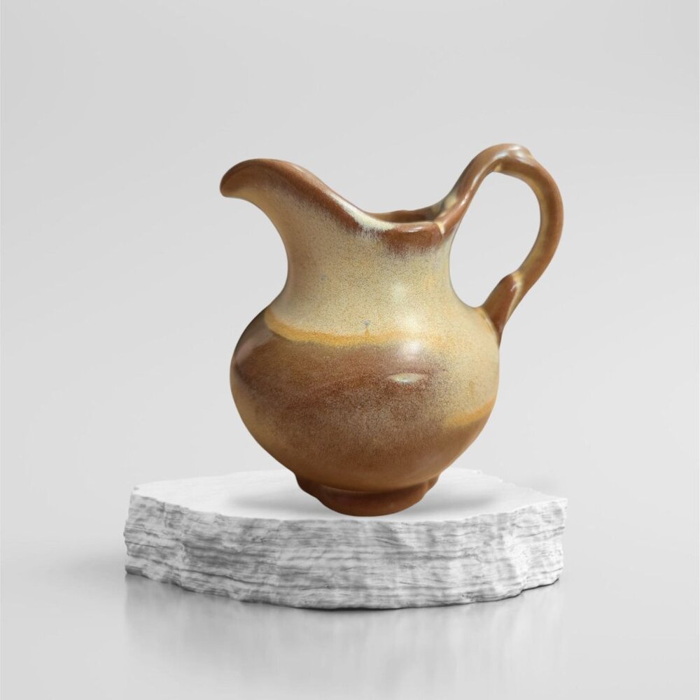 Frankoma Pottery Plainsman Desert Gold Pitcher 4 1/2 inch 40a marked MCM 2 tone